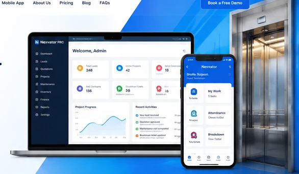 Concept visualization of an elevator operations dashboard and mobile app